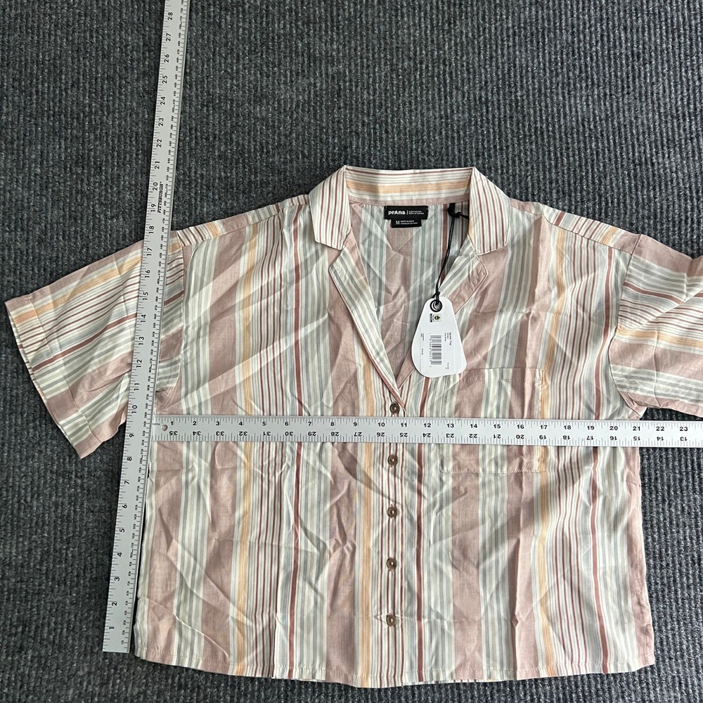 NWT Prana Iguala Top Women's Medium Clay Stripe Tencel Modal Button Up Shirt - Picture 4 of 10